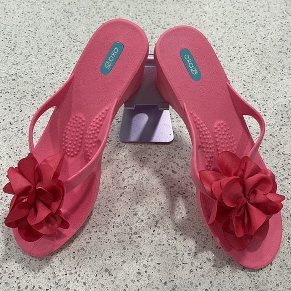 NWOT OKAB KANA WEDGE FLIP-FLOP SANDALS WOMENS SIZE L ELECTRIC PINK MATTE FINISH - Picture 6 of 11
